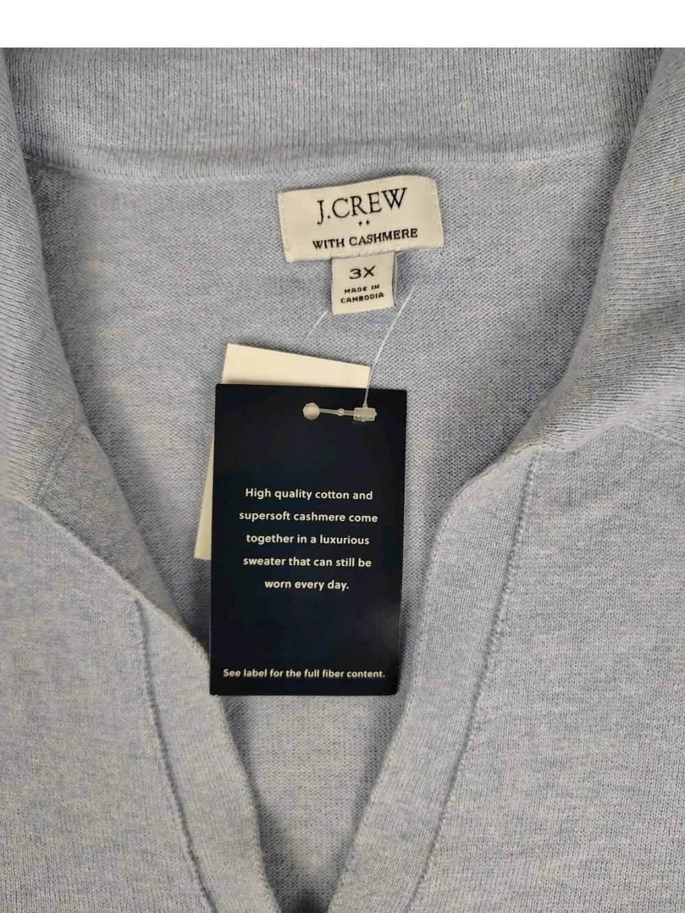 Women's J.Crew Blue Cotton Cashmere Blend Short Sleeve Shirt Polo Size 3X